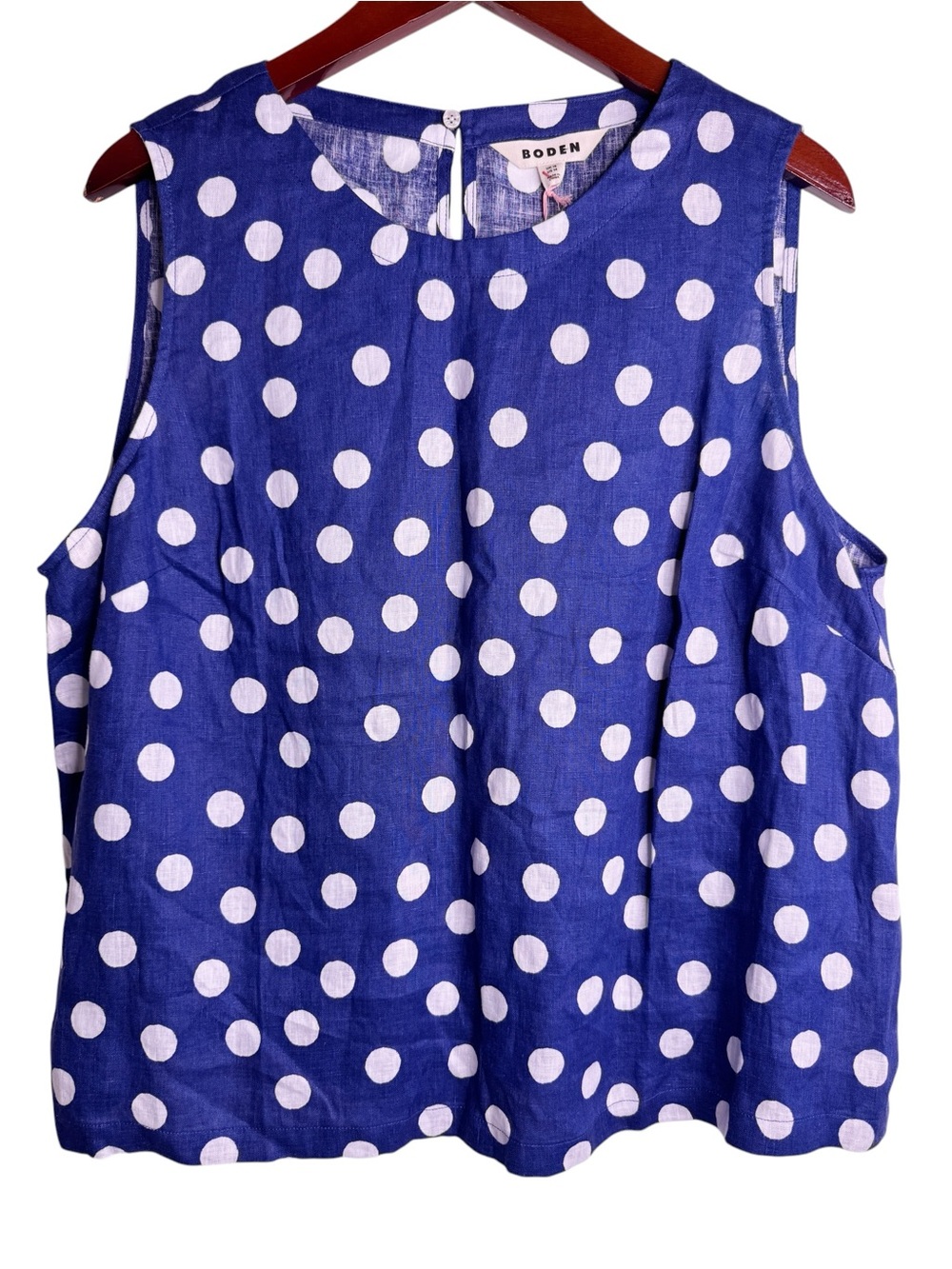 BODEN NWT Polka Dot Linen Sleeveless Shell Size US 14 in Blue Dot - Picture 14 of 14